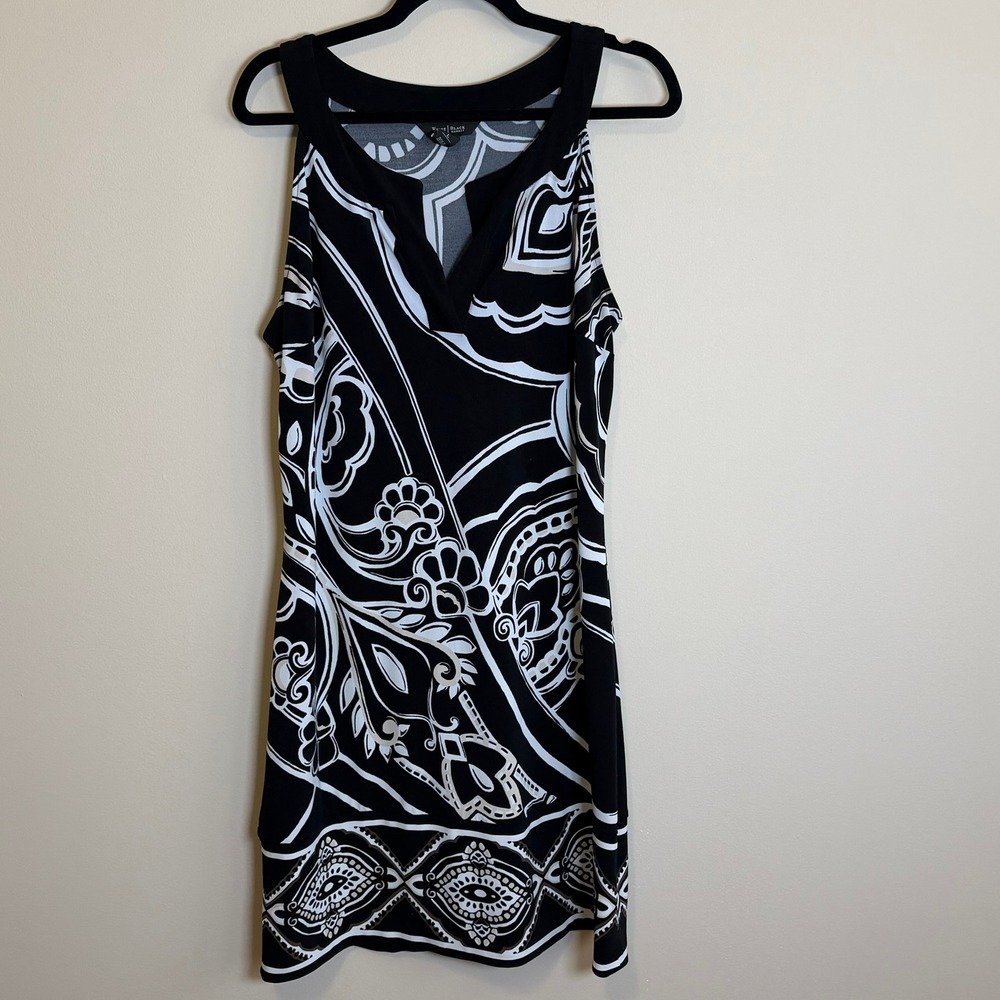 White House Black Market Black White Scroll Print Sheath Dress Large